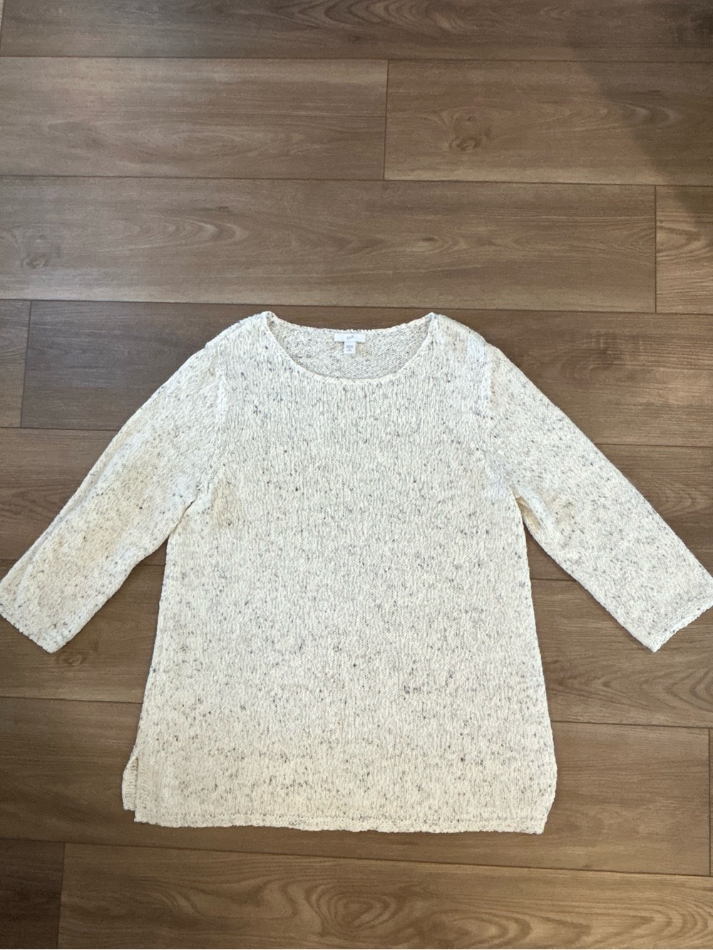 J. Jill Petite Small Cream Marled Knit 3/4 Sleeve Sweater Cozy Pullover